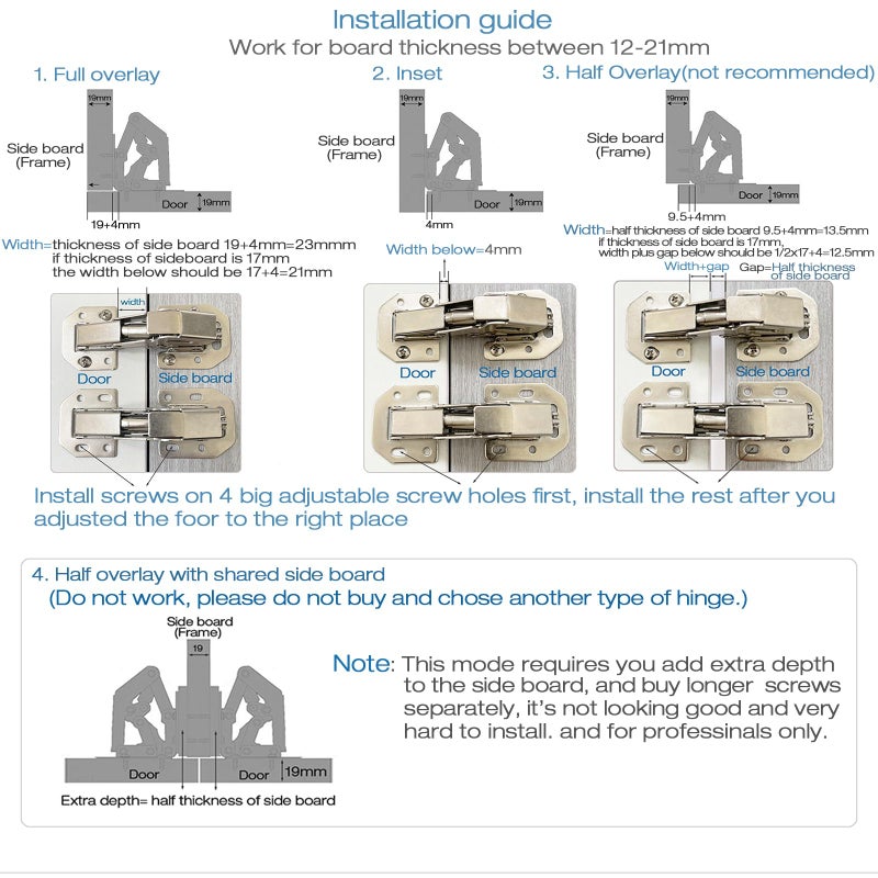 Lancher 4-Pack Hinge Easy Installation Hinges Full Overlay and Insert Hinge for Drawer Window Cupboard Soft Close Cabinet Door Hinges - Image 2
